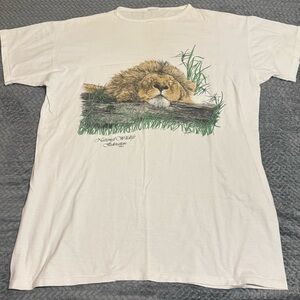 Vtg 80s 1989 National Wildlife Federation Sleeping Lion White T Shirt XL Rare!